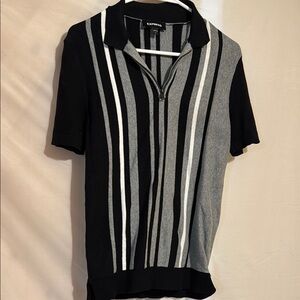 Express Black and Gray Striped Polo